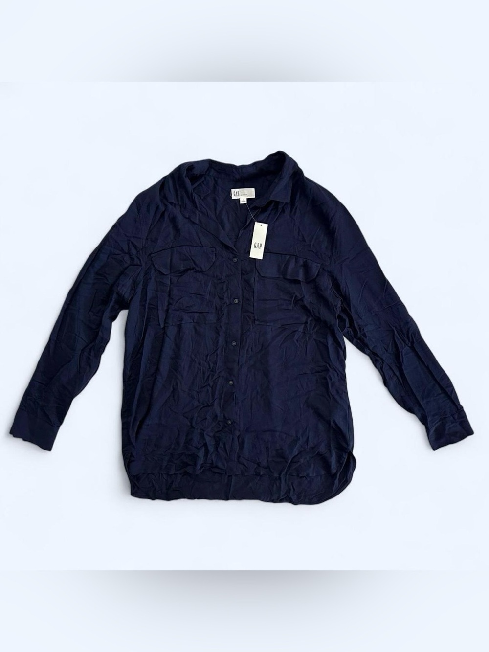 Gap Utility Pocket Boyfriend Fit Shirt Navy Blue Large NWT Button Down Collared